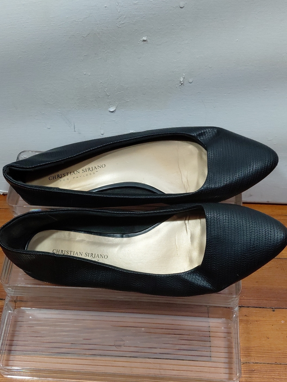Vintage Christian Siriano Black Pointed-Toe Textured Ballet Flats Size 10